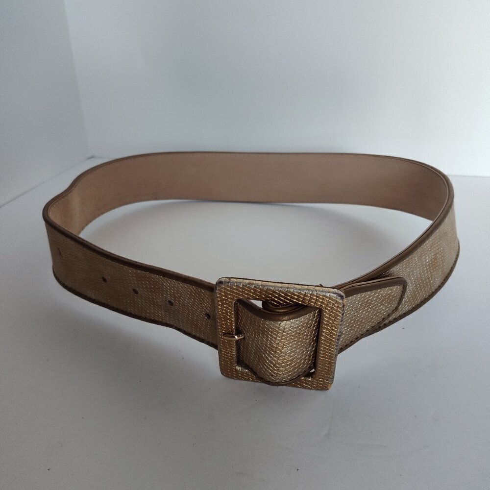 Ladies SZ S Gold Embossed Metallic Wide Belt